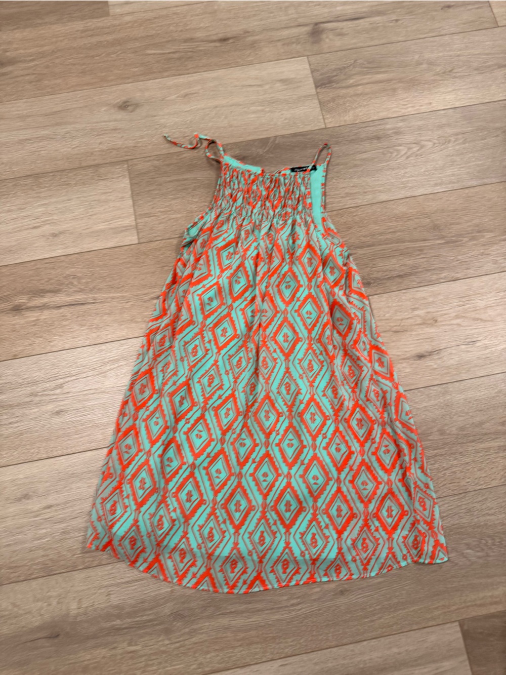 Sequin Hearts Aqua and Orange Diamond-Print Halter Dress - Kids